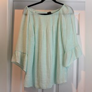 New Directions Light Green Off-Shoulder Blouse